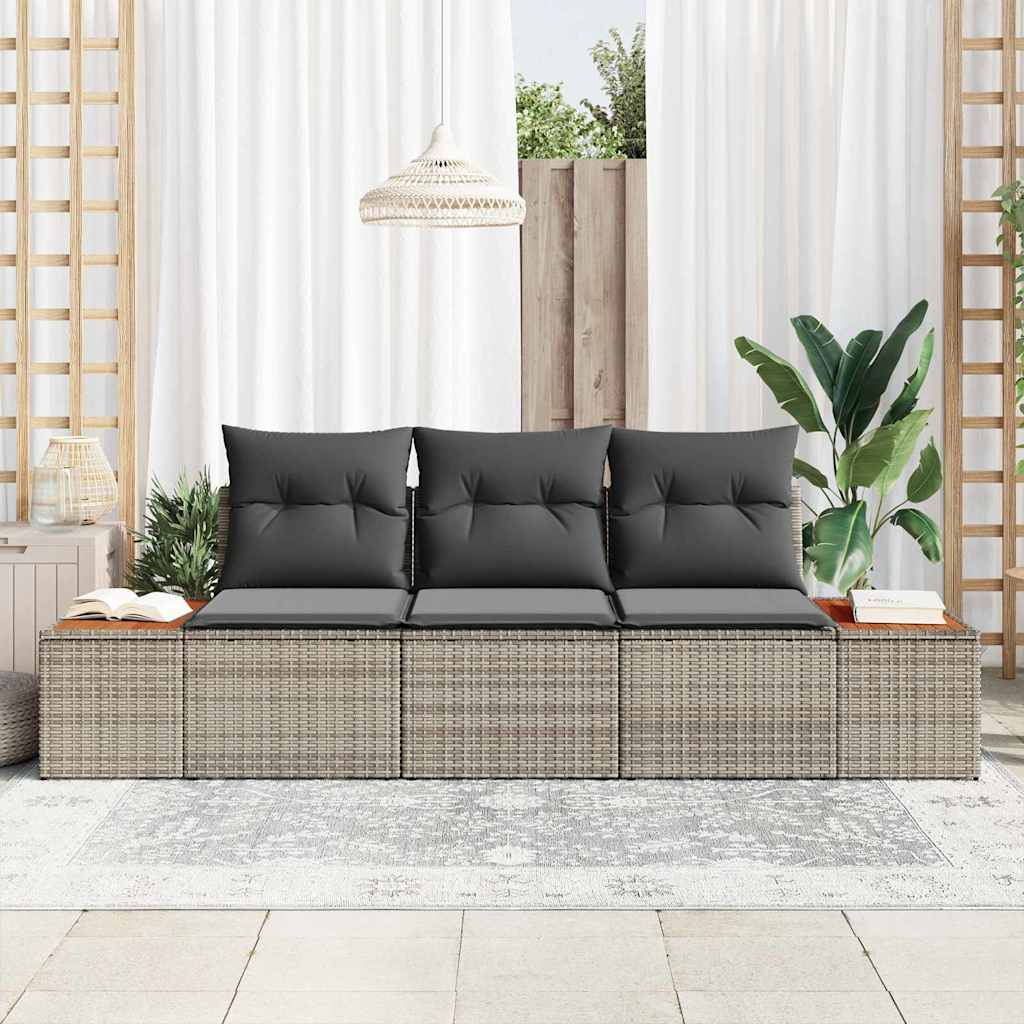 Garten-Sofa-Set mit Kissen mit Speicher 3 pcs Grau Poly Rattan